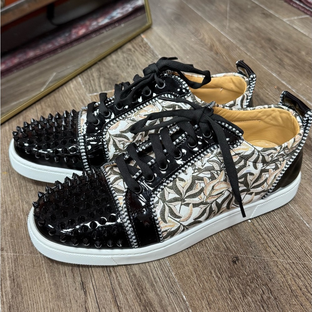 Christian Louboutin Black and Cream Spiked Low-Top Sneakers